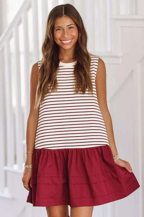 Play it Cool Mini Dress - Crimson and White-HAZEL & OLIVE-Small-