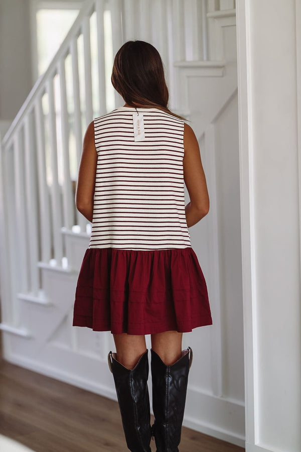 Play it Cool Mini Dress - Crimson and White-HAZEL & OLIVE-Small-