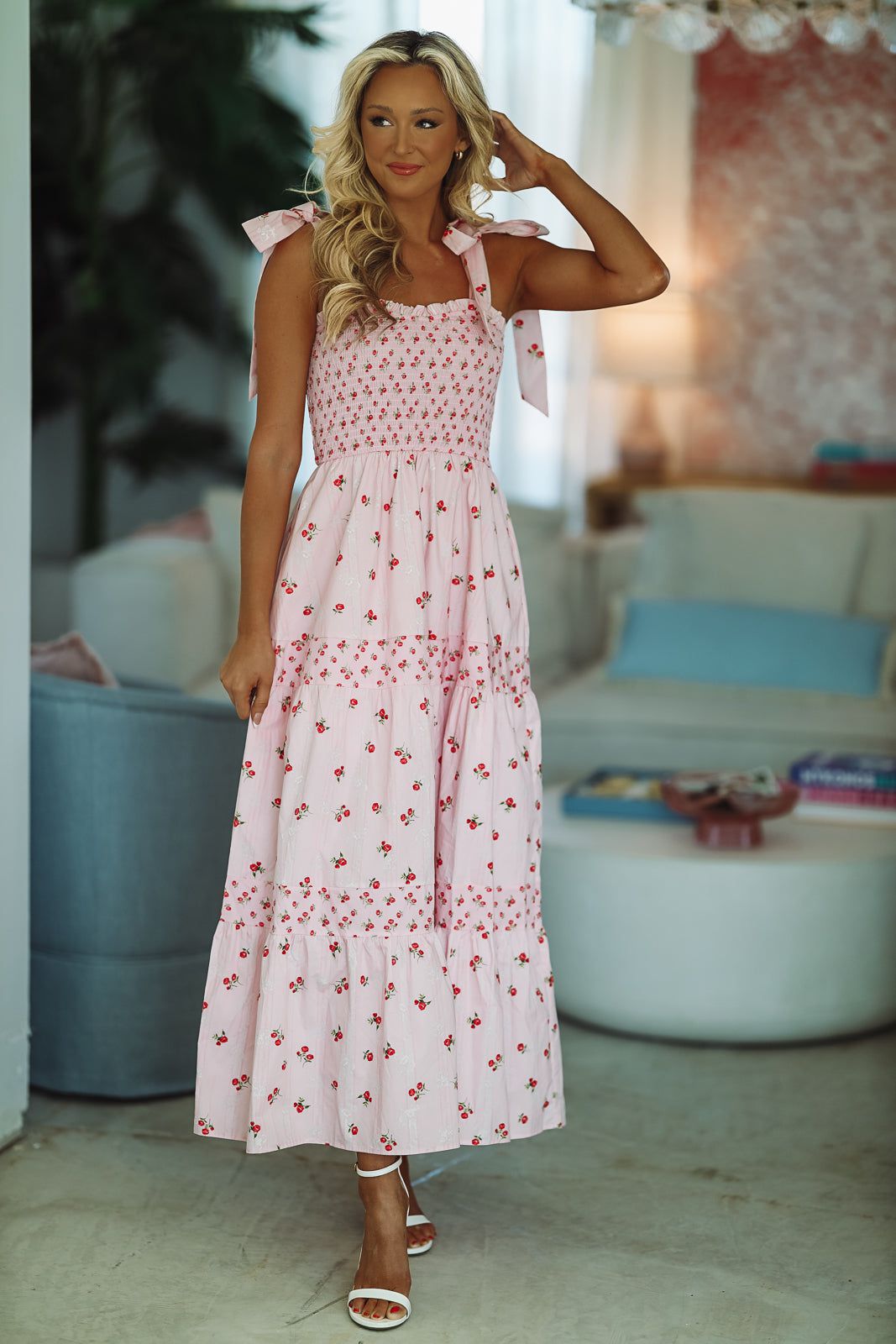 flowy maxi dress pink Sky to Moon Blaire Pink Satin Maxi Dress | Babydoll Tiered Fit-and-Flare A-Line Corset Top Floor Length Sleeveless Hot Pink Fuchsia