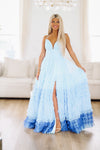 HAZEL & OLIVE Purely Romantic Ombre Ruffle Tiered Maxi Gown - Light Blue
