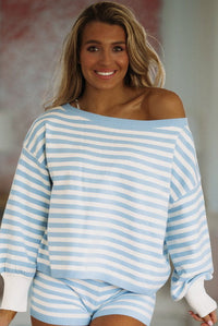Hazel & Olive PWT7148 Low Key Luxe Sweater Top - White and Light Blue