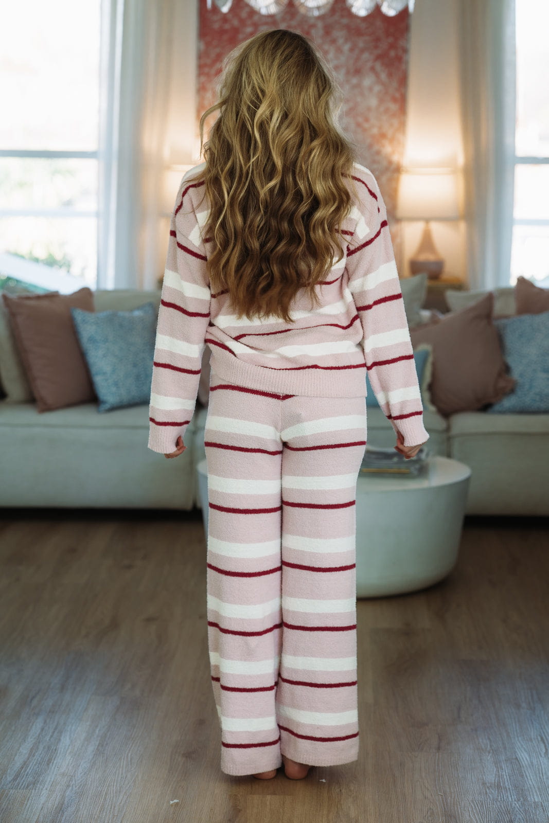 Hazel & Olive PWTP6945 A Striped Love Pant and Top Set - Pink and Cream