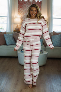 Hazel & Olive PWTP6945 A Striped Love Pant and Top Set - Pink and Cream