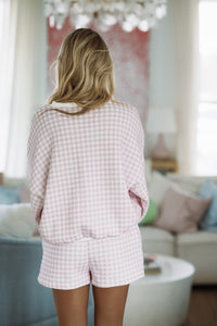 Hazel & Olive PX19244 Something Cozy Crewneck Top and Shorts Set - Pink and White