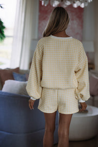 Hazel & Olive PX19244 Something Cozy Crewneck Top and Shorts Set - Yellow and White