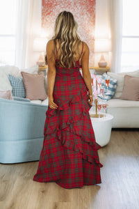 Hazel & Olive R30030D/08 Holiday Tartan Maxi Dress - Red and Green