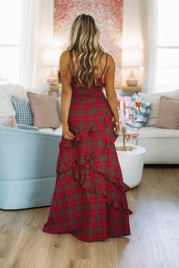Hazel & Olive R30030D/08 Holiday Tartan Maxi Dress - Red and Green