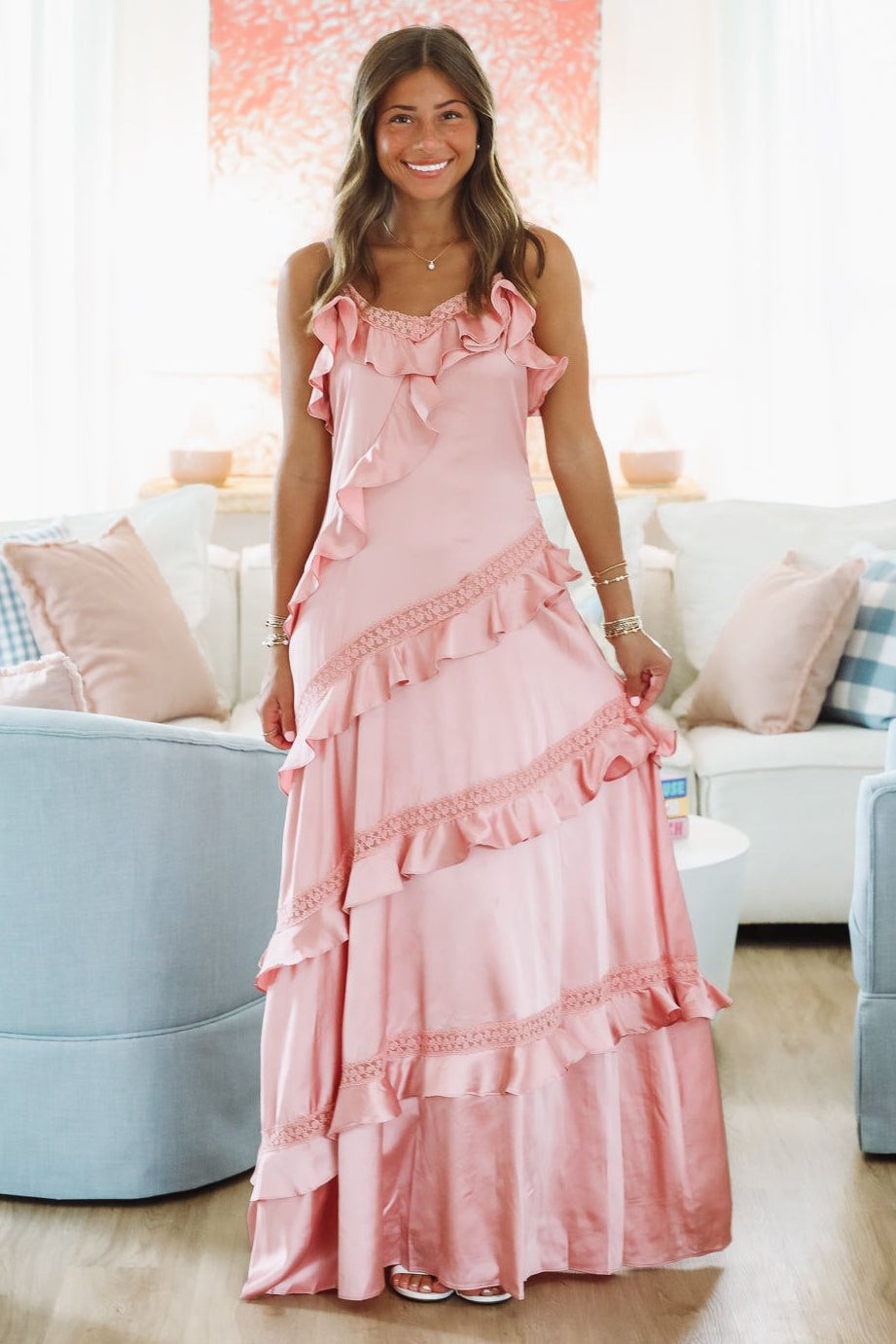 Hazel & Olive R30482D/02 Enchanted Lace Maxi Dress - Rose Pink