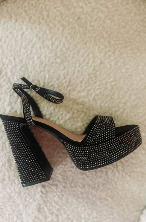 Rhinestone Platform Heels - Black-HAZEL & OLIVE-5.5-