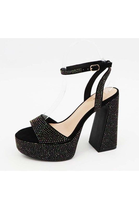 Rhinestone Platform Heels - Black-HAZEL & OLIVE-5.5-