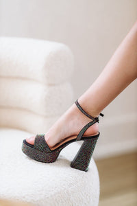 Rhinestone Platform Heels - Black-HAZEL & OLIVE-5.5-