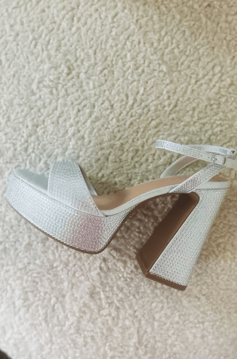 Rhinestone Platform Heels - Silver-HAZEL & OLIVE-5.5-