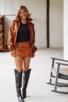 Riding Shotgun Vegan Leather Crop Jacket - Camel Brown-HAZEL & OLIVE-Small-