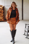 Riding Shotgun Vegan Leather Crop Jacket - Camel Brown-HAZEL & OLIVE-Small-