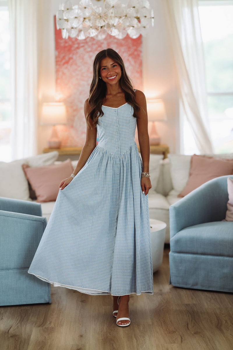 Romantic Picnic Maxi Dress - Blue and White Hazel & Olive Romantic Picnic Maxi Dress - Blue and White Hazel & Olive