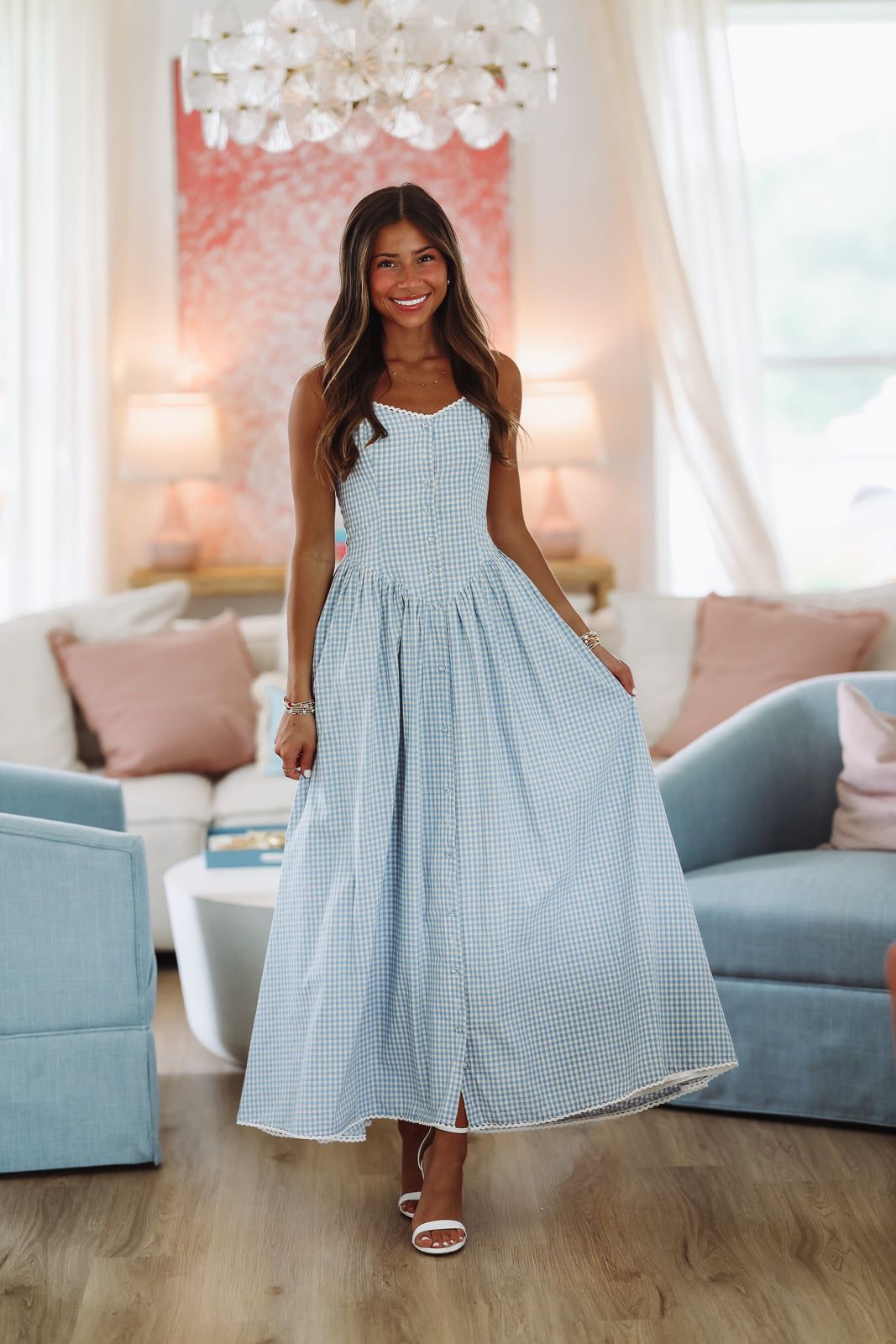 Romantic Picnic Maxi Dress - Blue and White-HAZEL & OLIVE SM/D20928A-Small-