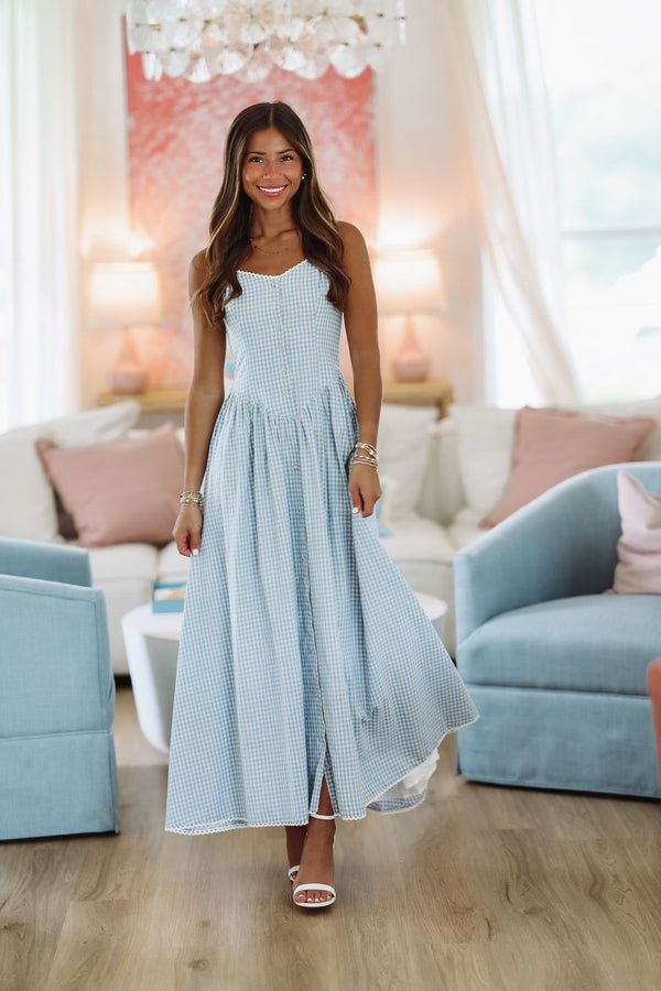 Romantic Picnic Maxi Dress - Blue and White-HAZEL & OLIVE SM/D20928A-Small-