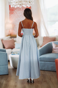 Romantic Picnic Maxi Dress - Blue and White-HAZEL & OLIVE SM/D20928A-Small-