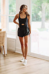 HAZEL & OLIVE Romp Around Town Cut Out Athletic Romper - Black