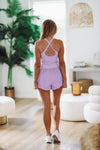 HAZEL & OLIVE Romp Around Town Cut Out Athletic Romper - Lavender