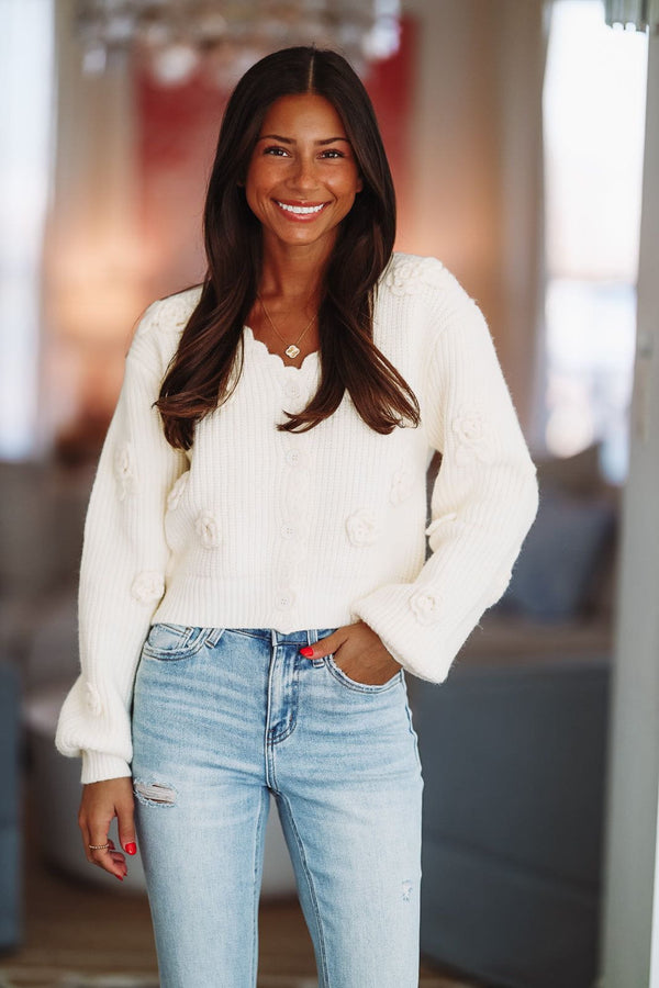 Roses Are Cream Cardigan - Cream-HAZEL & OLIVE-Small-