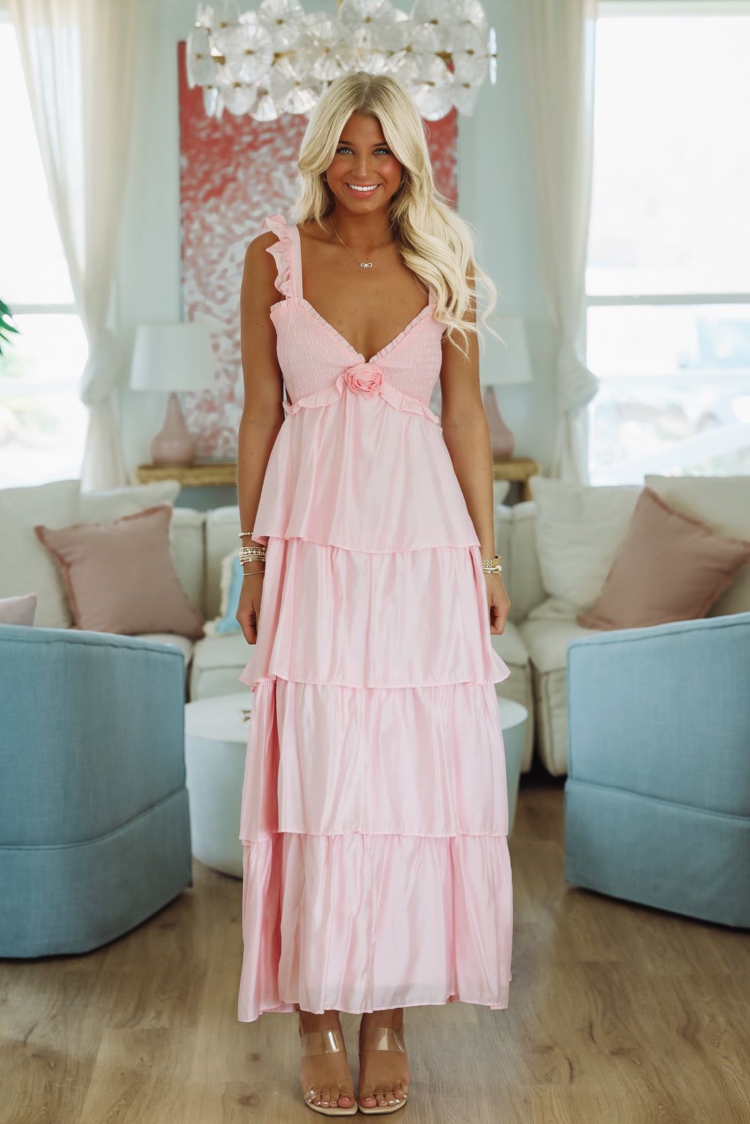 Rosette Maxi Dress - Pink - Small Rosette Maxi Dress - Pink - Small