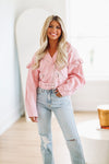 Ruffle Denim Jacket - Pink-HAZEL & OLIVE-Small-