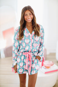 Santa Clause is Coming to Town Pajama Set - Teal Green-HAZEL & OLIVE-Small-