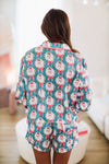 Santa Clause is Coming to Town Pajama Set - Teal Green-HAZEL & OLIVE-Small-