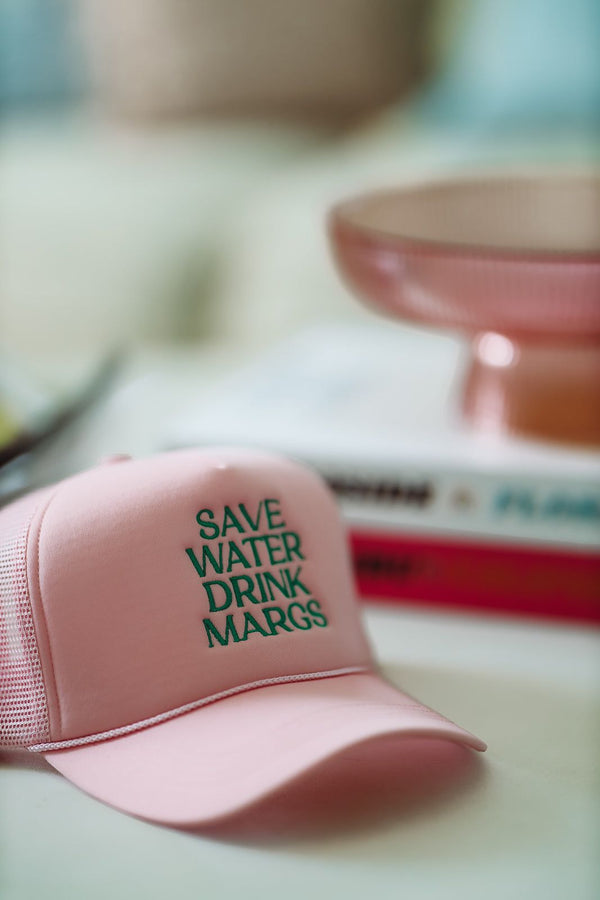 Save Water Drink Margs Embroidered Trucker Hat - Pink-HAZEL & OLIVE-