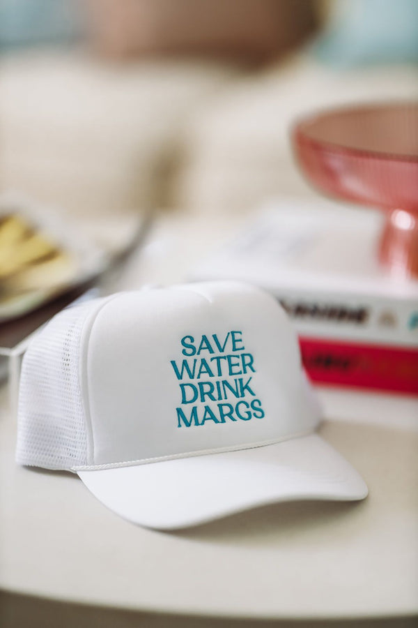 Save Water Drink Margs Embroidered Trucker Hat - White-HAZEL & OLIVE-