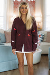 Hazel & Olive SAWH2508968/Brown 1 Hot Dog Cardigan - Brown