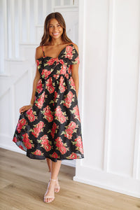 Scarlett Blossom Midi Dress - Black and Fuchsia-HAZEL & OLIVE-XSmall-