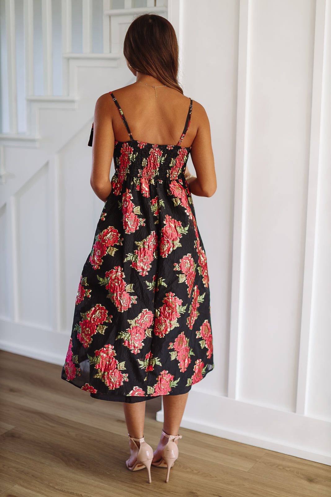 Scarlett Blossom Midi Dress - Black and Fuchsia-HAZEL & OLIVE-XSmall-