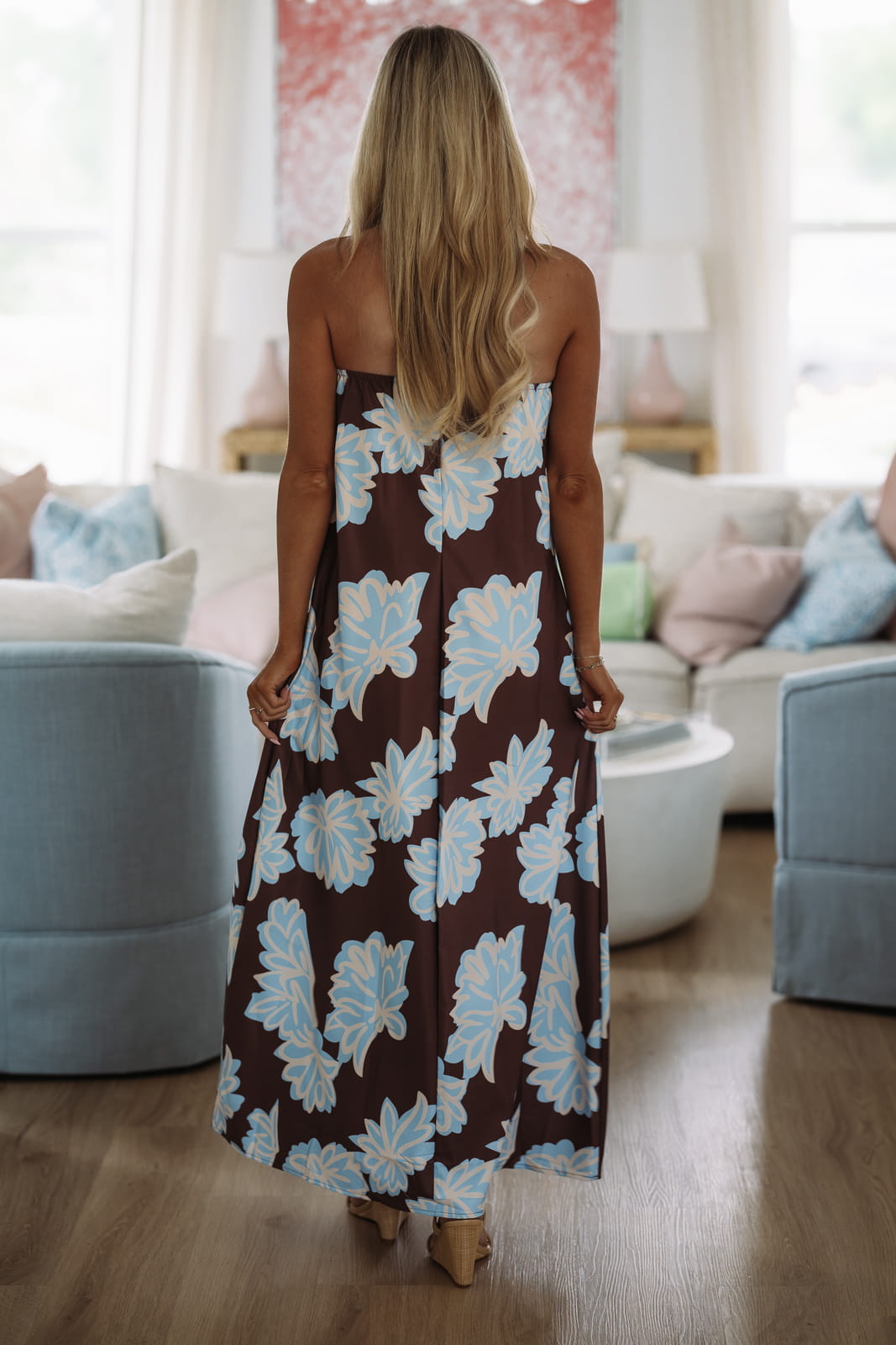 Hazel & Olive SDUH/D2422 Delta Breeze Maxi Dress - Brown and Light Blue
