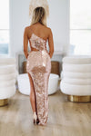 HAZEL & OLIVE Second Take Sequin Maxi Dress - Rose Gold