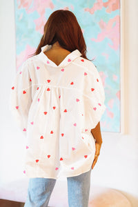 Seeing Hearts Button Down Shirt - White Pink and Red-HAZEL & OLIVE-Small-