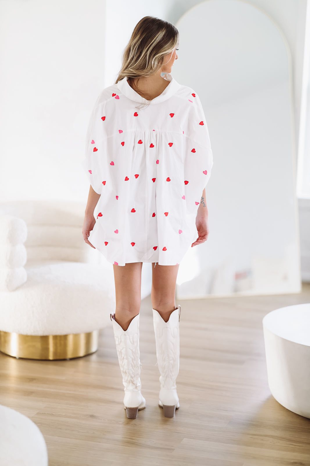 Seeing Hearts Button Down Shirt - White Pink and Red, Small | Hazel and Olive Seeing Hearts Button Down Shirt - White Pink and Red, Small | Hazel and Olive