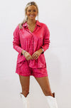 HAZEL & OLIVE Sequin Short and Button Down Set - Pink