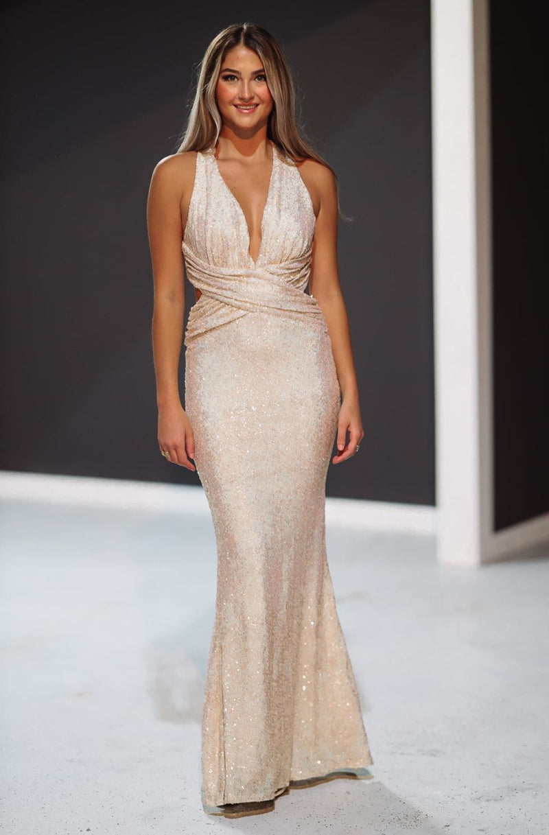 Sequined Sparkle Maxi Dress - Champagne-HAZEL & OLIVE-Small-
