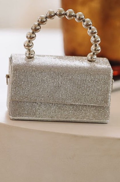Silver Ball Handle Rhinestone Bag - Silver-HAZEL & OLIVE-