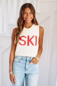 Ski Chunky Cropped Sweater - Cream and Red-HAZEL & OLIVE-XSmall-