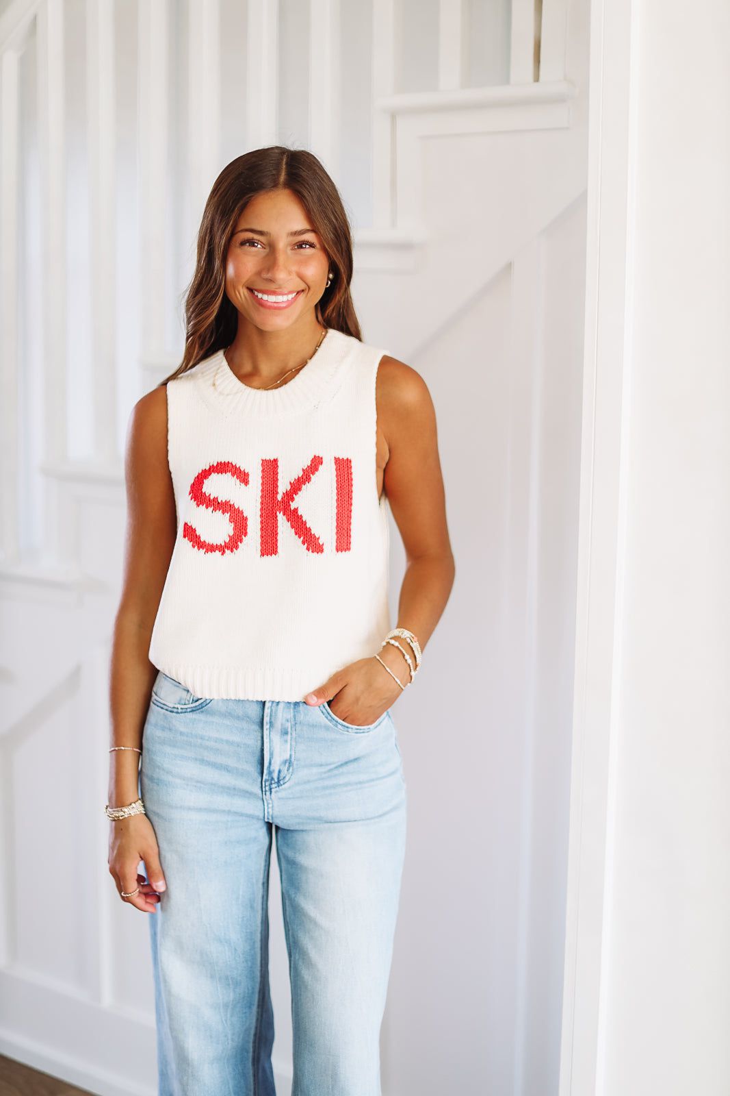 Ski Chunky Cropped Sweater - Cream and Red-HAZEL & OLIVE-XSmall-