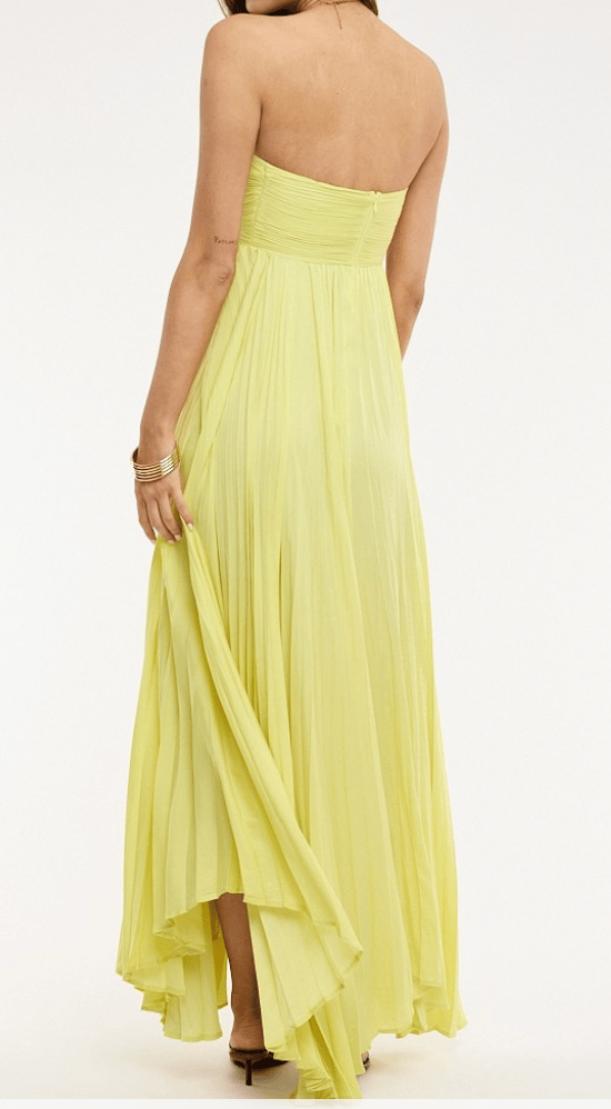 Hazel & Olive SM/21083A The Pleated Halo Maxi Dress - Lemon Yellow