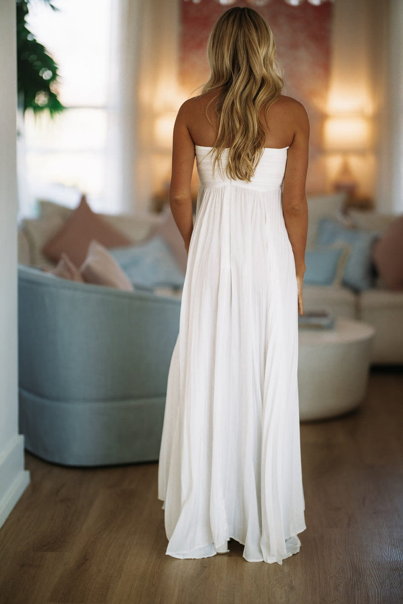 The Pleated Halo Maxi Dress - White