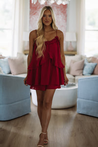Hazel & Olive SM/3184 Latte Mini Romper Dress - Crimson