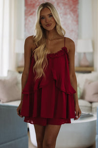 Hazel & Olive SM/3184 Latte Mini Romper Dress - Crimson
