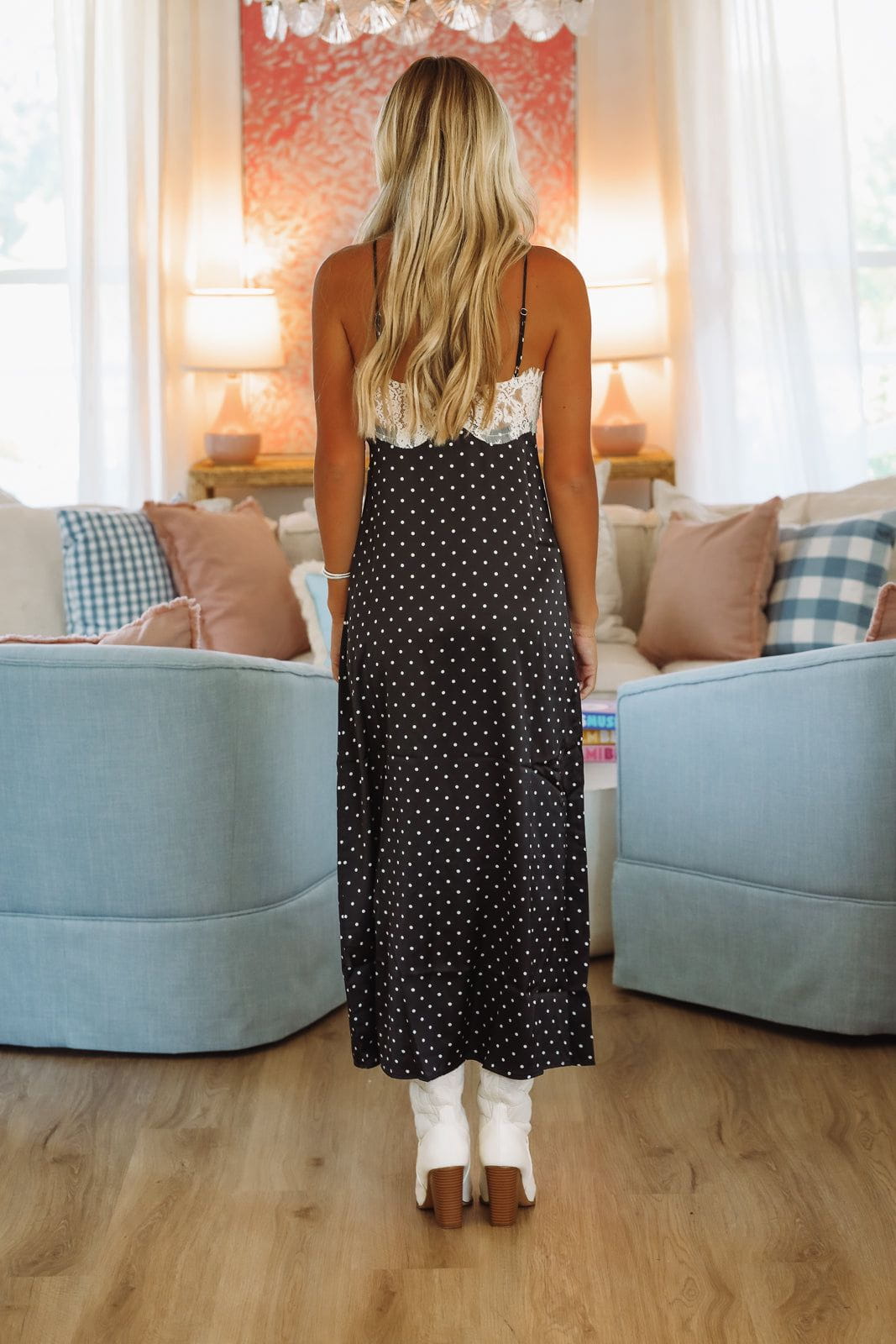 HAZEL & OLIVE SM/D20545C Polka Dot Queen Maxi Dress - Black and White