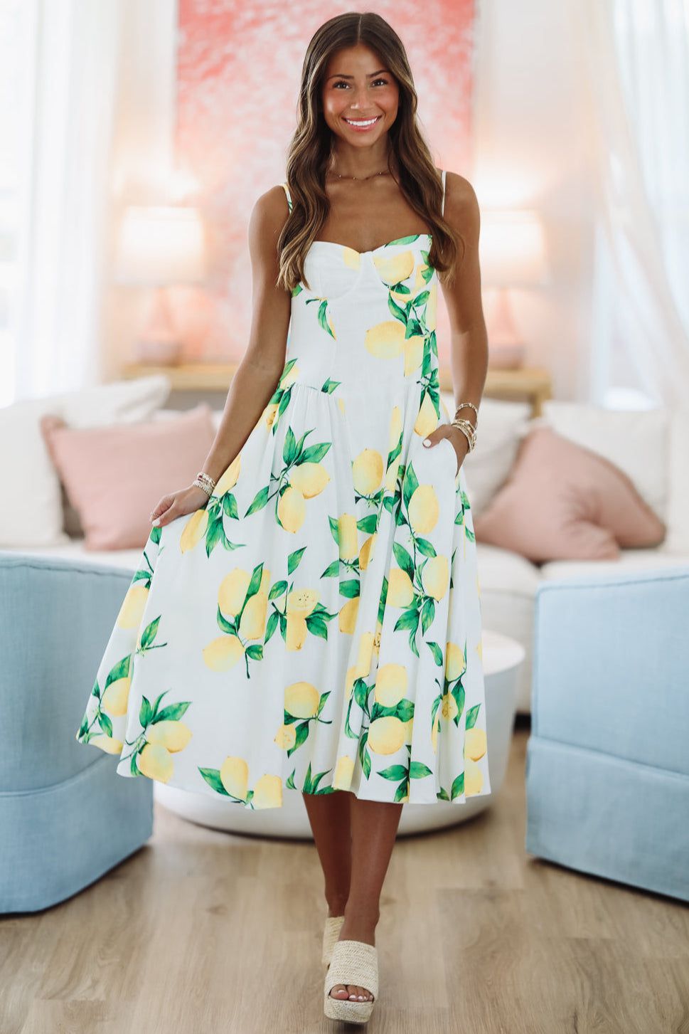 Paloma Midi Dress - White, Yellow and Green-HAZEL & OLIVE SM/D20617X-Small-