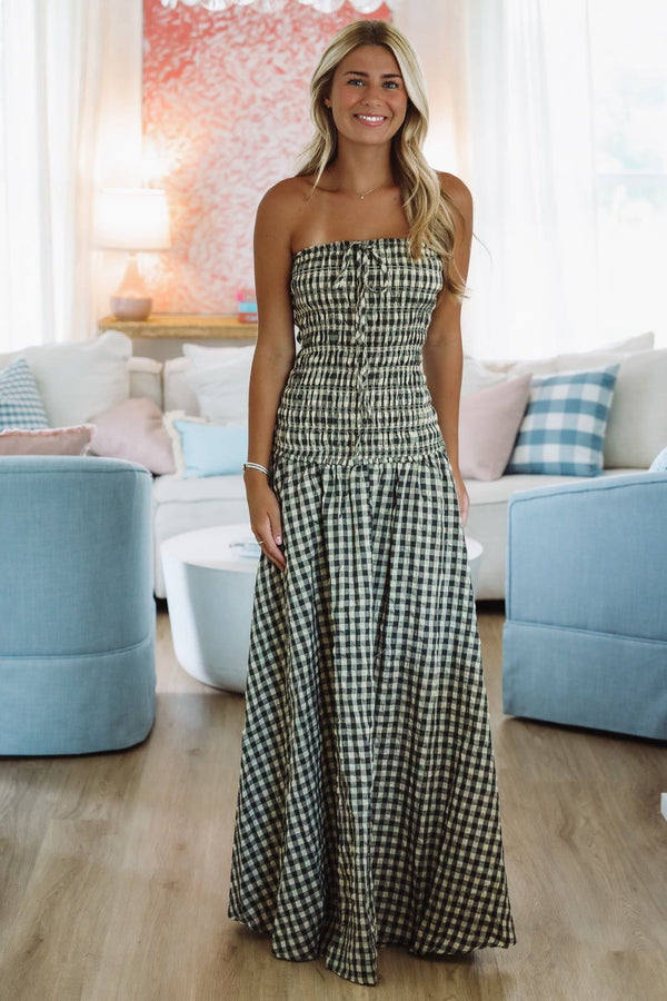 Hazel & Olive SM/D20856I Check Yes Maxi Dress - Black and Taupe